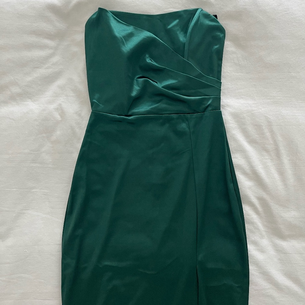 NWT Windsor XS Hunter Green Casey Strapless Midi Dress Satin Side Slit Prom - Picture 4 of 6